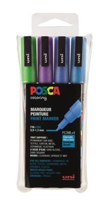 Paintmarker Uni POSCA PC3M fijn glitter koel assorti set à 4 stuks