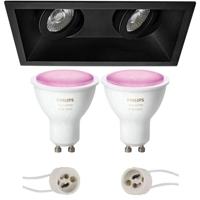 Pragmi Zano Pro - Inbouw Rechthoek Dubbel - Mat Zwart - Kantelbaar - 185x93mm - Philips Hue - LED Spot Set GU10 - White and Color Ambiance - Bluetooth - thumbnail