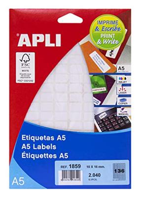 Apli witte etiketten Print & Write ft 10 x 16 mm (b x h), 2.040 stuks, 136 per blad (1859)