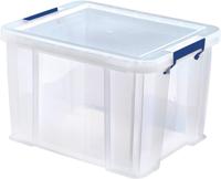 Bankers Box opbergdoos 36 liter, transparant met blauwe handvaten, set van 3 stuks verpakt in karton - thumbnail