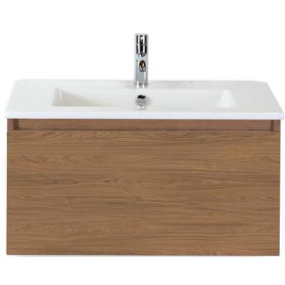 Frozen Badmeubelset 80 cm - Greeplijst in Kleur - Honey - Keramische Wastafel Wit 1 Kraangat