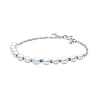 Pandora 591689C01 Armband Pearls zilver-zoetwaterparel-textiel wit-blauw - thumbnail