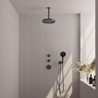 BRAUER Stripe Thermostatische Inbouw Regendouche - SET 06 - 25cm douchekop - plafondarm - 3-standen handdouche - doucheslang - wandaansluitbocht - gunmetal geborsteld PVD 5-GM-375 - thumbnail