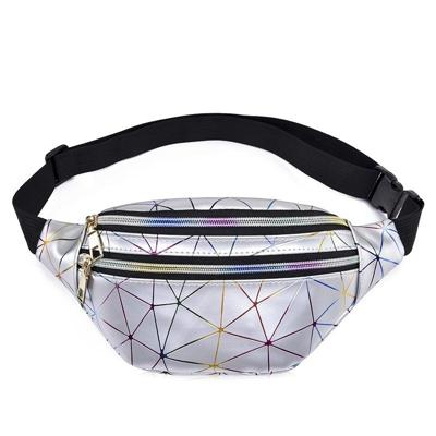 Laser patroon PU lederen taille tassen vrouwen Fanny Pack één Schoudertas (Sliver)