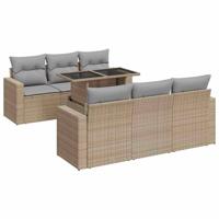 7-delige Loungeset met kussens poly rattan beige - thumbnail