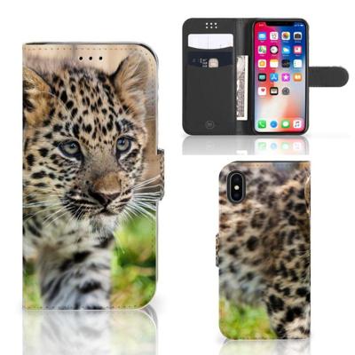 Apple iPhone X | Xs | Telefoonhoesje | Met pasjeshouder | Baby Luipaard
