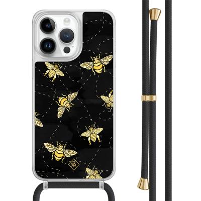 iPhone 14 Pro Max hoesje met zwart koord - Bee happy iPhone 14 Pro Max hoesje met zwart koord - Bee happy