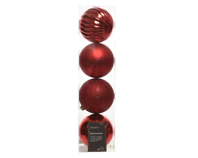 Decoris kerstballen set Plastic 4st Kerstrood 10cm