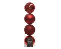 Decoris kerstballen set Plastic 4st Kerstrood 10cm - thumbnail