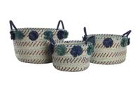 Mandenset DKD Home Decor 46 x 44 x 34 cm Pompons Polypropyleen Zeegras - thumbnail