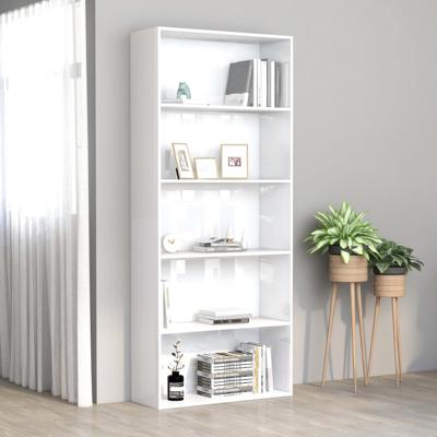 vidaXL Boekenkast met 5 schappen 80x30x189 cm spaanplaat hoogglans wit