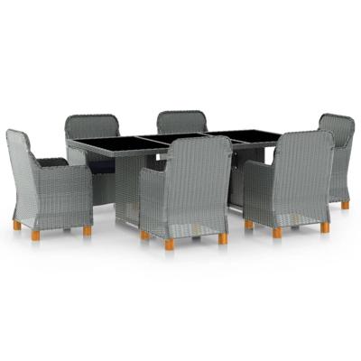 7-delige Tuinset met kussens poly rattan lichtgrijs