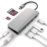 SATECHI Aluminium Multipoort Adapter 4K HDMI, USB-C Pass-Through, Gigabit Ethernet, SD/Micro Kaartlezers, USB 3.0 - Voor M2/ M1 Macbook Pro/Air, M2/ M1 iPad Pro/Air, M2 Mac Mini (Spacegrijs) - thumbnail