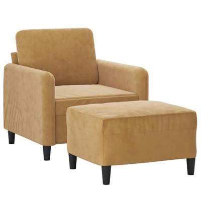 Fauteuil met voetenbank 60 cm fluweel bruin