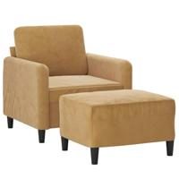 Fauteuil met voetenbank 60 cm fluweel bruin - thumbnail