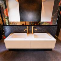 Badkamermeubelset Mondiaz Erin 150 cm met 2 Lades met RIDGE Wastafel Dubbel Talc met 2 kraangaten Greeploos Mat Rosee - thumbnail