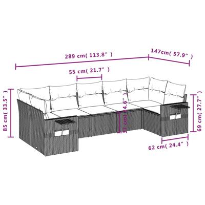 7-delige Loungeset met kussens poly rattan grijs - thumbnail