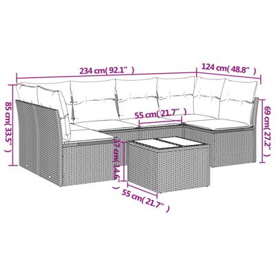 7-delige Loungeset met kussens poly rattan beige - thumbnail