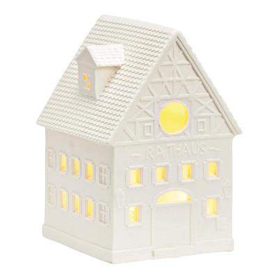 Wurm Light House Town Hall van Porselein, Wit (B/H/D) 8x12x8cm