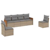 6-delige Loungeset met kussens poly rattan beige - thumbnail