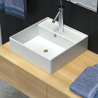 Luxe wastafel met overloop en kraangat vierkant keramiek 41x41 cm Luxe wastafel met overloop en kraangat vierkant keramiek 41x41 cm