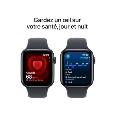 Apple Watch SE (2e gen.) GPS + Cellular 44 mm Smartwatch - Kast van middernacht aluminium - Middernacht sportbandje (S/M). Conditie en slaap bijhouden, ongelukdetectie, hartritme monitoren