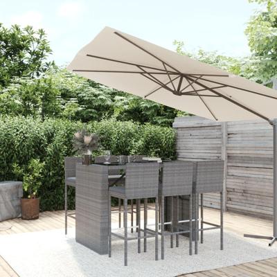 7-delige Tuinbarset met kussens poly rattan grijs