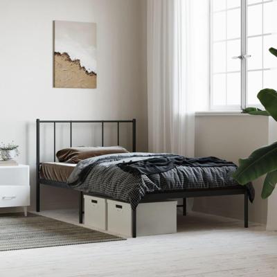 Bedframe met hoofdbord metaal zwart 90x200 cm Bedframe met hoofdbord metaal zwart 90x200 cm