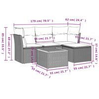 5-delige Loungeset met kussens poly rattan beige - thumbnail