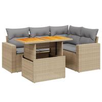 5-delige Loungeset met kussens poly rattan beige - thumbnail