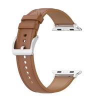 By Qubix - Luxe leren bandje - Lichtbruin - Compatible met Apple Watch 44mm / 45mm / 46mm / 49mm - Compatible Apple watch bandjes - thumbnail