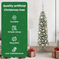 VidaXL Kunstmatige slanke kerstboom met 150 led groen en wit 120 cm - thumbnail