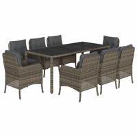 9-delige Tuinset met kussens poly rattan grijs - thumbnail