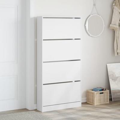 Schoenenkast met 4 klaplades 80x21x163,5 cm wit