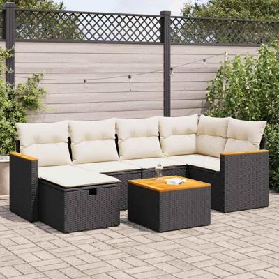 6-delige Loungeset met kussens poly rattan zwart