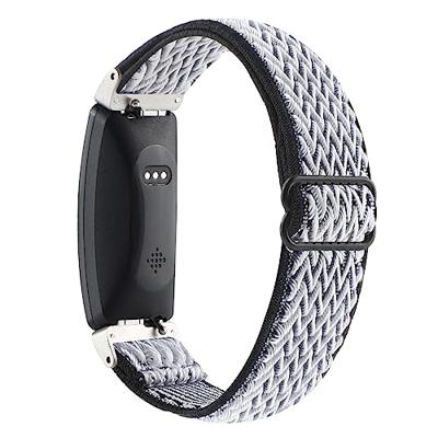 By Qubix - Compatible met Fitbit Inspire 2 Elastische solo loop nylon bandje - Zwart/wit - Compatible fitbit bandje