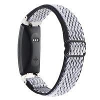 FitBit Inspire 2 & Ace 3 Elastische solo loop nylon bandje - Zwart / wit - thumbnail