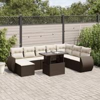 9-delige Loungeset met kussens poly rattan bruin - thumbnail