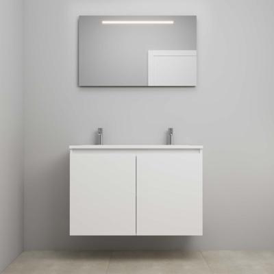 On-Line Badkamermeubelset - 100 cm - Voorgemonteerd - Greeploos 2 Deuren - Acryl Wastafel - 2 Kraangaten - Spiegel met LED-Verlichting - Hoogglans Wit