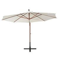 VidaXL Zweefparasol met houten paal 350 cm wit - thumbnail
