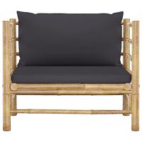 Tuinbank met donkergrijze kussens bamboe - thumbnail