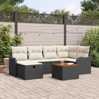 Tuinbankenset met kussen met opslag 7 pcs Zwart poly rattan
