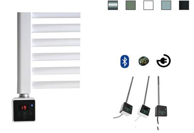 Elektrische Design Radiator Sanicare Plug & Play 172x45 cm Zilvergrijs 596 Watt Met Zwarte Thermostaat En Bluetooth Links Sanicare