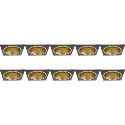 Spot Armatuur 10 Pack - Pragmi Minko Pro - GU10 Inbouwspot - Vierkant - Zwart/Goud - Aluminium - Verdiept - 90mm