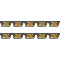 Spot Armatuur 10 Pack - Pragmi Minko Pro - GU10 Inbouwspot - Vierkant - Zwart/Goud - Aluminium - Verdiept - 90mm - thumbnail