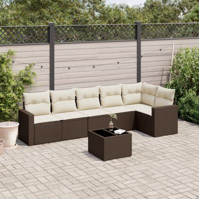 6-delige Loungeset met kussens poly rattan bruin - thumbnail