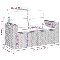 Tuinbank 2-zits met kussens poly rattan lichtgrijs - thumbnail