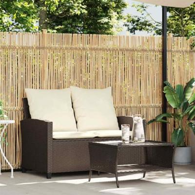 Tuinbank 2-zits met kussens & tafel poly rattan bruin Tuinbank 2-zits met kussens & tafel poly rattan bruin