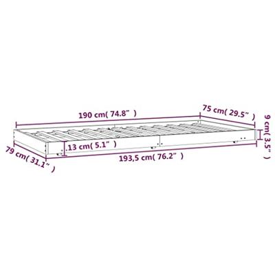 Bedframe massief grenenhout wit 75x190 cm