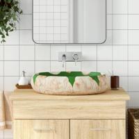 VidaXL Opzetwasbak ovaal 59x40x15 cm keramiek groen en bruin - thumbnail